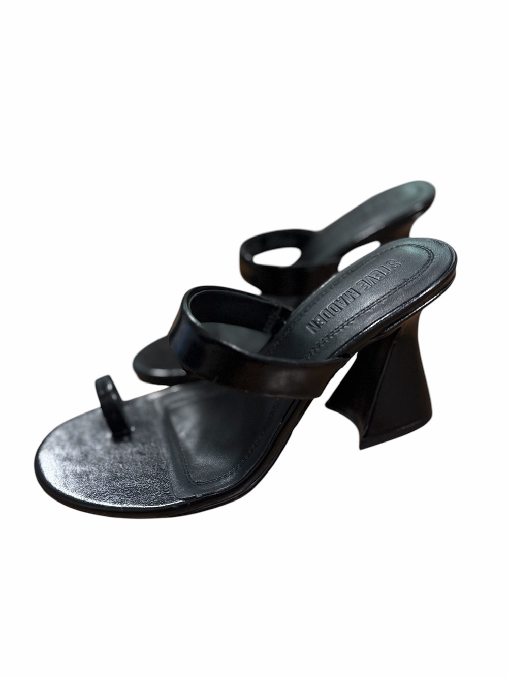 Steve Madden Black Sculptural Block Heel Toe-Ring Sandals